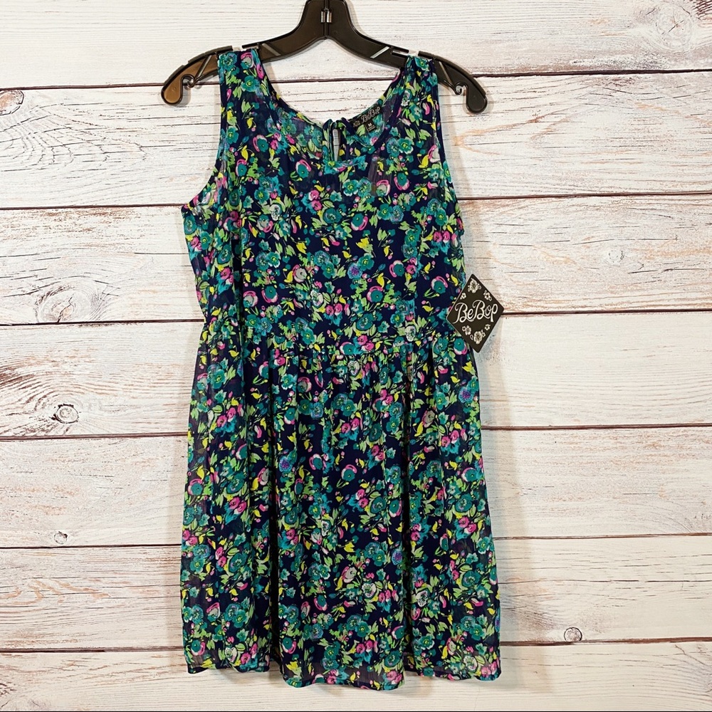Bebop Navy Floral Dress With Built in Slip